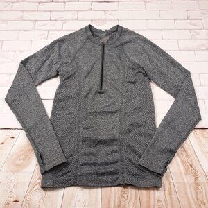 Athleta T-Shirt 1/4 Zip Womens Size Small Yoga Gym Run Gray Long Sleeve
